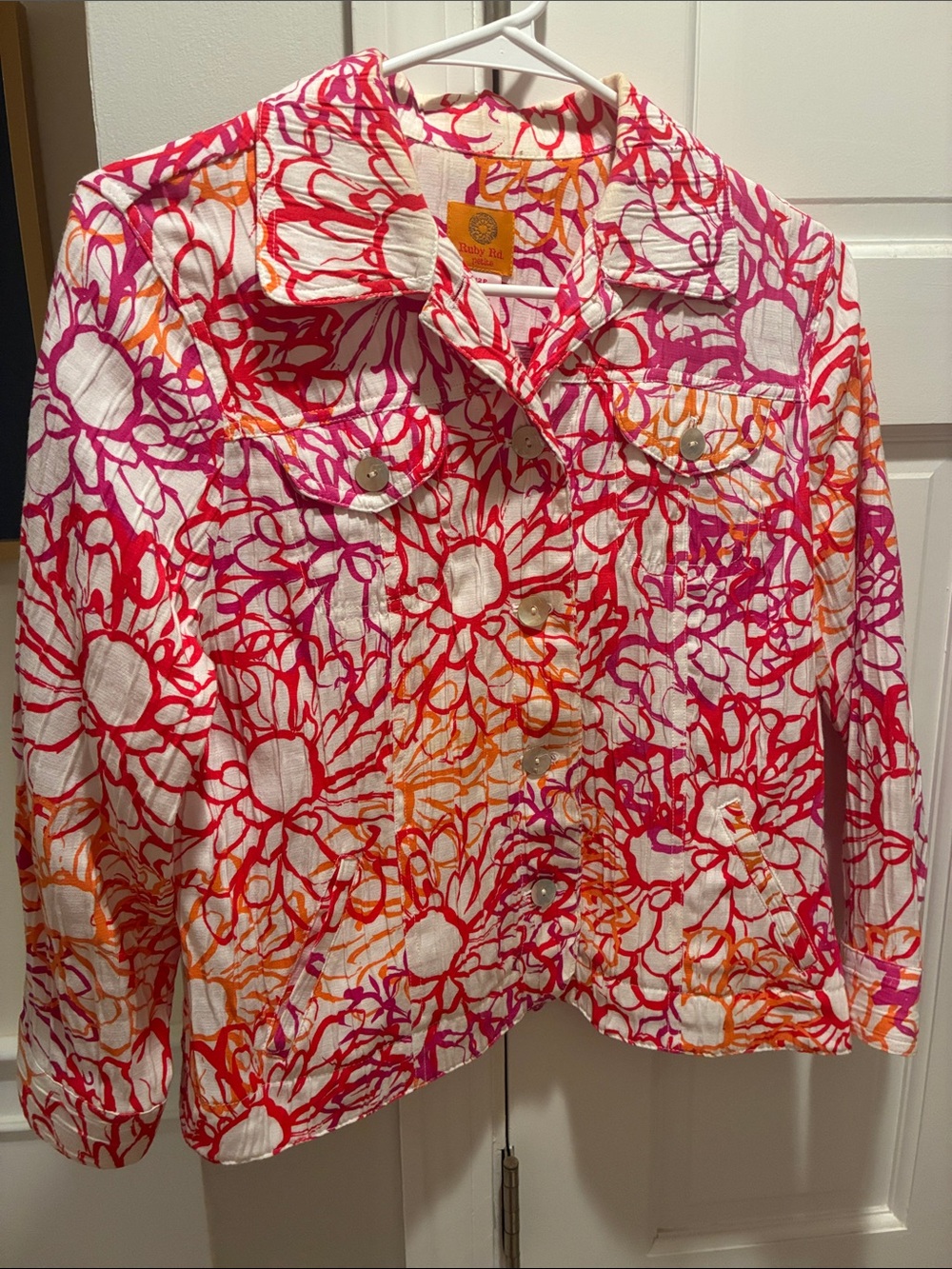 Ruby Rd. Pink & Orange Floral Button-Front Women’s Shirt Jacket